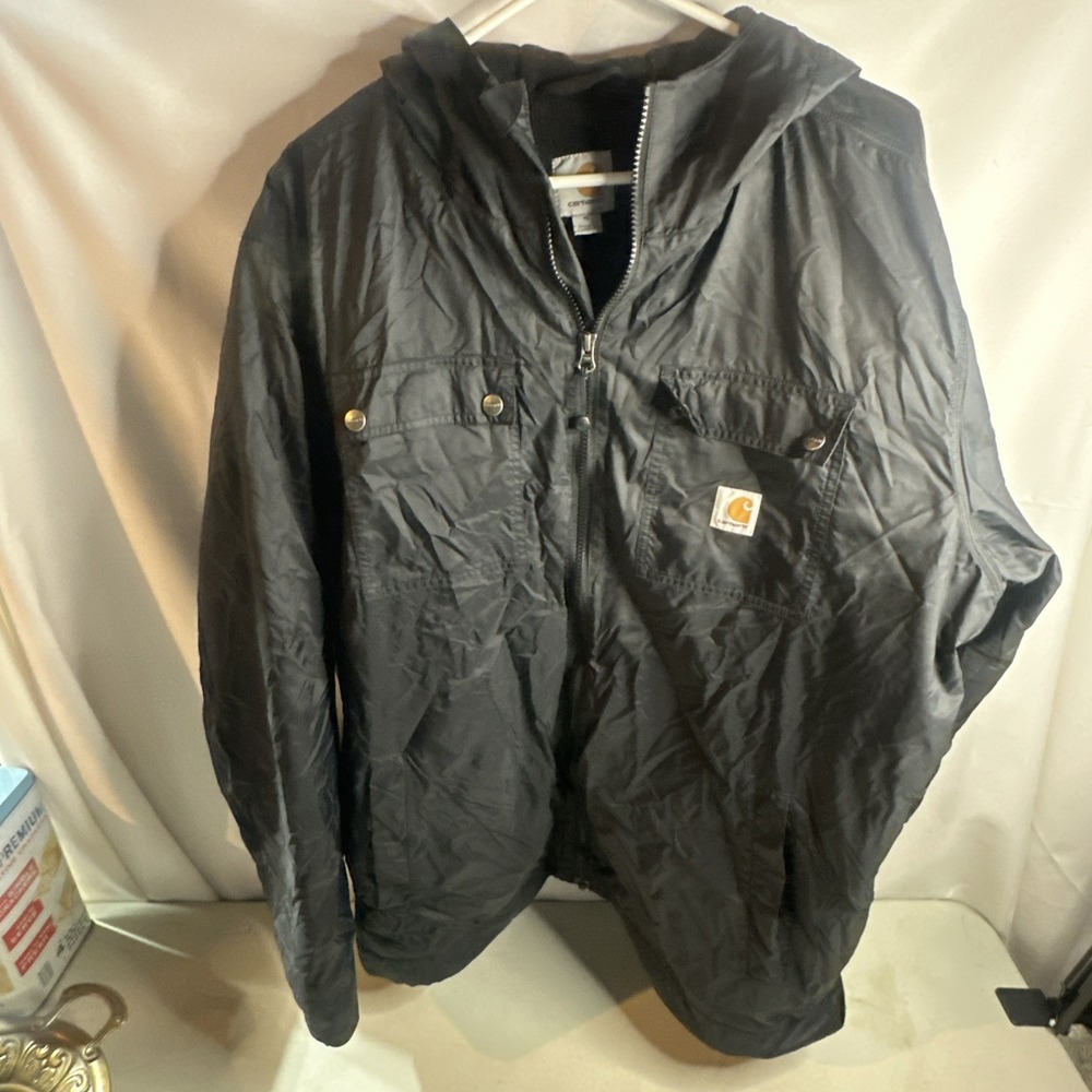 Carhartt Men's Sz XL Black Full Zip Fleece Lined Light Rain Jacket Coat